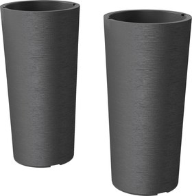 Outsunny Set de 2 ghivece stivabile, ghiveci cu găuri 35x35 cm, rotund, Gri închis | Aosom Romania