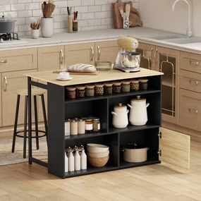 HOMCOM Masă de bar extensibilă cu blat rabatabil, masă înaltă pentru bucătărie, 1 dulap și 4 compartimente deschise, 116x79,6x90,5cm, negru | Aosom Romania