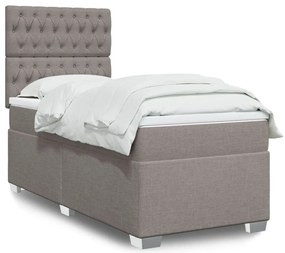 vidaXL Pat box spring cu saltea, gri taupe, 90x200 cm, textil