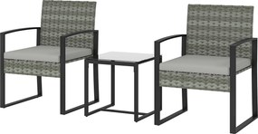 Outsunny Set bistro din ratan, set mobilier de grădină 3 piese cu 2 scaune de grădină, masă de cafea, perne detașabile Gri deschis | Aosom Romania