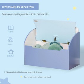 HOMCOM Bancă Depozitare Jucării pentru Copii, 60x30x50cm, Albastru | Aosom Romania