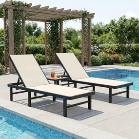 Outsunny Set de 2 șezlonguri reclinabile cu roți Spătar reglabil 4 nivele Cadru aluminiu Țesătură textilene Bej | Aosom Romania