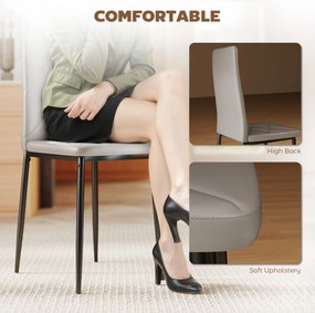 HOMCOM Set de 4 Scaune de Dining cu Spătar Înalt din Imitație de Piele și Oțel, 41x50x97cm, Gri | Aosom Romania