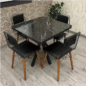 Masa bucatarie patrat  din MDF  texturata, Homs ,negru,70 x 70X75 cm,
