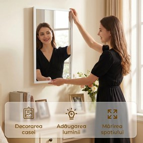 HOMCOM Oglindă Dreptunghiulară de Perete cu Cârlige, Sticlă și MDF, 60x80 cm, Negru | Aosom Romania