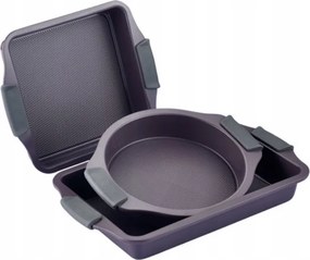 Set tavi de copt Swiss Haus SH-3BST, 3 buc., Otel carbon, LFGB, Acoperire ceramica Sapphire, Cuptor pana la 230°C, Violet inchis
