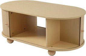 Măsuță de cafea ovală cu spațiu de depozitare și uși glisante, 100x50x40 cm, Culoare naturală