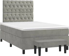 vidaXL Pat box spring cu saltea, gri deschis, 120x190 cm, catifea