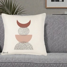 Perna Decorativa Boho Luna Plina si Forme Punctate, 40x40 cm, Crem Reliefat, Husa Detasabila, Perna Inclusa, BEKZ®