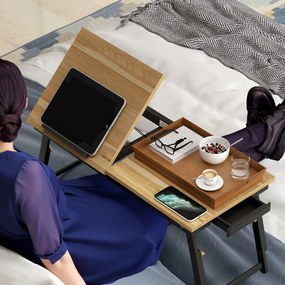HOMCOM Suport Laptop Înclinabil, cu Înălțime Reglabilă și Sertar Lateral, 86x33x22,5-32 cm, Negru | Aosom Romania