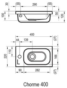 Ravak XJGL1100000 - Lavoar suspendat CHROME 40 x 22 cm, marmură turnată, alb