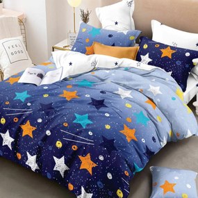 Set lenjerie pat cocolino FALLING STARS, multicolor, 240x240 cm, cu ce