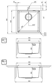 Chiuveta bucatarie inox Deante Olfato, 45x50 cm, otel slefuit 450x505 mm, Otel slefuit