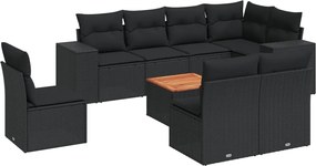 vidaXL Set mobilier de grădină cu perne, 9 piese, negru, poliratan