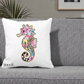 Perna Decorativa Calut de Mare Glitter Tropical, 40x40 cm, Alba Mata, Husa Detasabila, Perna Inclusa, BEKZ®