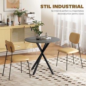 HOMCOM Masă rotundă de dining în stil industrial, cu picioare în cruce din oțel, Ø80 x 75 cm, gri | Aosom Romania