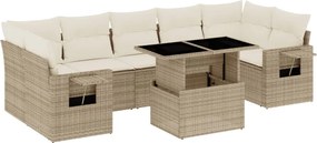 vidaXL Set canapele de grădină, 8 piese, cu perne, bej, poliratan