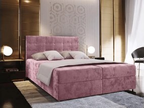 Pat tapițat boxspring GLORIEN VELVET 180x200 cm roz Saltea: Saltea cu arcuri Bonell