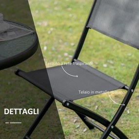 Set de Gradina din 3 Piese din Metal Outsunny, Salon in aer liber cu 2 Scaune Pliante si Masuta pentru Terasa si Bistro, Negru