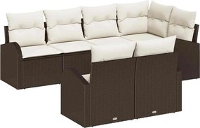 vidaXL Set de canapele pentru grădină 7 pcs Maro și alb poliratan