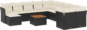 vidaXL Set canapele de grădină, 12 piese, cu perne, negru, poliratan