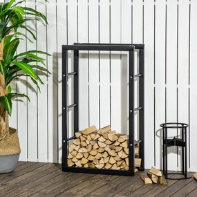 HOMCOM Suport Lemne pentru Interior și Exterior din Țevi de Fier, Capacitate 100 kg, 60x25x100 cm | Aosom Romania