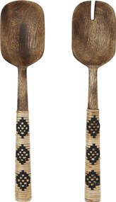 Set 2 linguri pentru salată din lemn de mango sculptat manual și bambus, L26 cm, „Bamboo Salad Set Black"