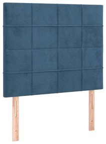 Pat box spring cu saltea, albastru inchis, 80x200 cm, catifea Albastru inchis, 80 x 200 cm, Cu blocuri patrate