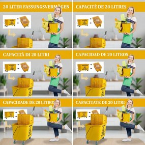 HOMCOM Găleată de spălat pardoseli 20L cu mop, storcător, roți și mâner Galben | Aosom Romania