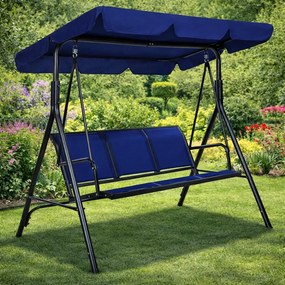Balansoar de grădină, 3 locuri, cu baldachin și cadru din oțel, Navy Blue