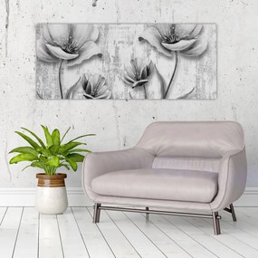 Tablou - Flori alb-negru pe fundal (120x50 cm)