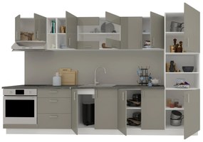 Set Bucatarie Karo V31, Gri Lucios/Alb, MDF, Blat Thermo 28 mm, L 340 cm