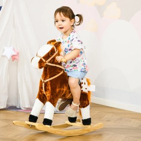 Balansoar HOMCOM, forma de cal, leagan in forma de cal, jucarie de plus, jucarie pentru copii 74x28x65 cm, maro | Aosom RO