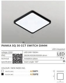 Plafoniera slim LED dimabil, protectie IP40 PANKA SQ 30 CCT alb