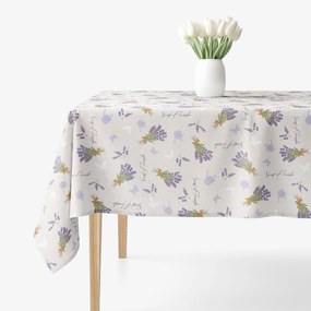 Goldea față de masă decorativă loneta - lavandă și fluturi pe bej natural 100 x 100 cm