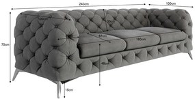 Canapea gri cu tapițerie din catifea 243 cm Chelsea – Ropez