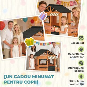 AIYAPLAY Căsuță de Grădină pentru Copii din Lemn de Brad, Căsuță pentru Exterior cu Bucătărie, 4 Ferestre, Ușă Parțială, Bancă, Raft și Acoperiș, pentru Copii 3-8 Ani, 171.5x146x156 cm, Maro | Aosom Romania