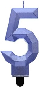 Numere Diamond Metallic Lumânare albastră numărul 5, lumânare de tort