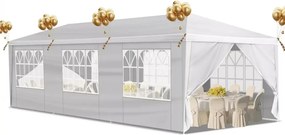 RESIGILAT- Cort evenimente, cu pereti detasabili, 6 ferestre, 2 usi, cadru metalic, 3x9 m, PE, Alb,