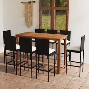 3068008 vidaXL Set mobilier bar de grădină cu perne, 9 piese, negru