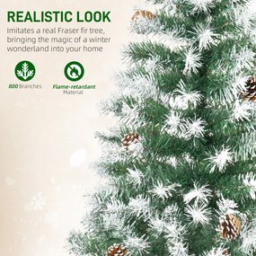 HOMCOM Brad de Crăciun Înzăpezit cu Conuri, Brad Artificial cu Deschidere Automată și Bază Pliabilă, Ø103x180 cm, Verde | Aosom Romania