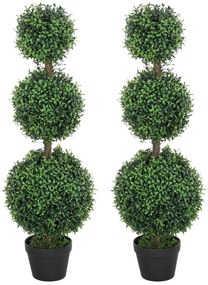 HOMCOM Lot de 2 arbori artificiali 101,6 cm 3 bușoni de buxus topiaires plantă falsă verde PE cu ghiveci interior și exterior | Aosom Romania