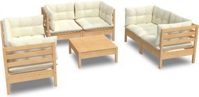 vidaXL Set mobilier grădină cu perne crem, 7 piese, lemn masiv de pin