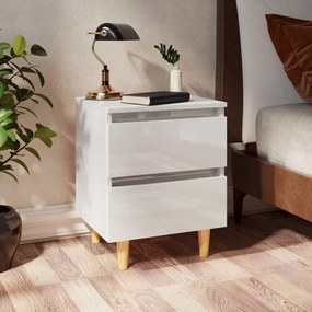 vidaXL Noptieră &amp; picioare lemn masiv pin alb extralucios 40x35x50 cm