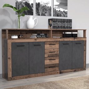 Comodă combinată, stejar de culoare închisă old star dark/grafit, LUNYSA
