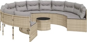 vidaXL Canapea de grădină cu masă/perne, rotundă, bej, poliratan