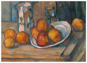 Tablou pe sticlă - Paul Cézanne, Still Life with Milk Jug and Fruit, reproducere (70x50 cm)
