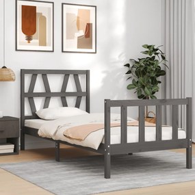 3192478 vidaXL Cadru de pat cu tăblie, gri, 90x200 cm, lemn masiv