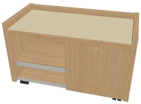 Comodă mobilă Verno 100 x 50 cm cu sticlă, dreapta, stejar deschis / vanilie