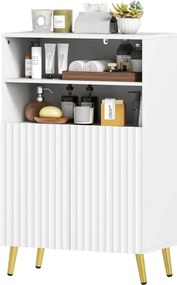 HOMCOM Dulap baie, comodă pentru living, uși cu închidere silențioasă, 2 rafturi deschise, MDF, Alb | Aosom Romania